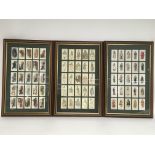 Nine framed sets of cigarette cards, together with