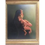 A gilt framed oil on board by Harl Nobles of a mother and baby, approx dimensions including frame