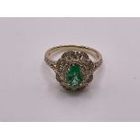 A 14ct yellow gold oval emerald, baguette cut diam