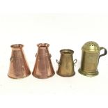 Three old model miniature copper and brass churns