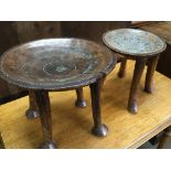 Two African carved hardwood tribal stools decorated and inset with coloured beads. Height 32cm.