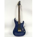 An Aria Mac Series electric guitar in blue. Comes