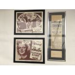A framed display comprising a theatre flyer for Ca