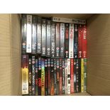 A box of DVDs including sealed NCIS seasons.