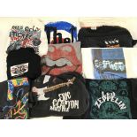 A bag containing a collection of band and music t