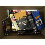 A box of DVD box sets including Red Dwarf, Frasier