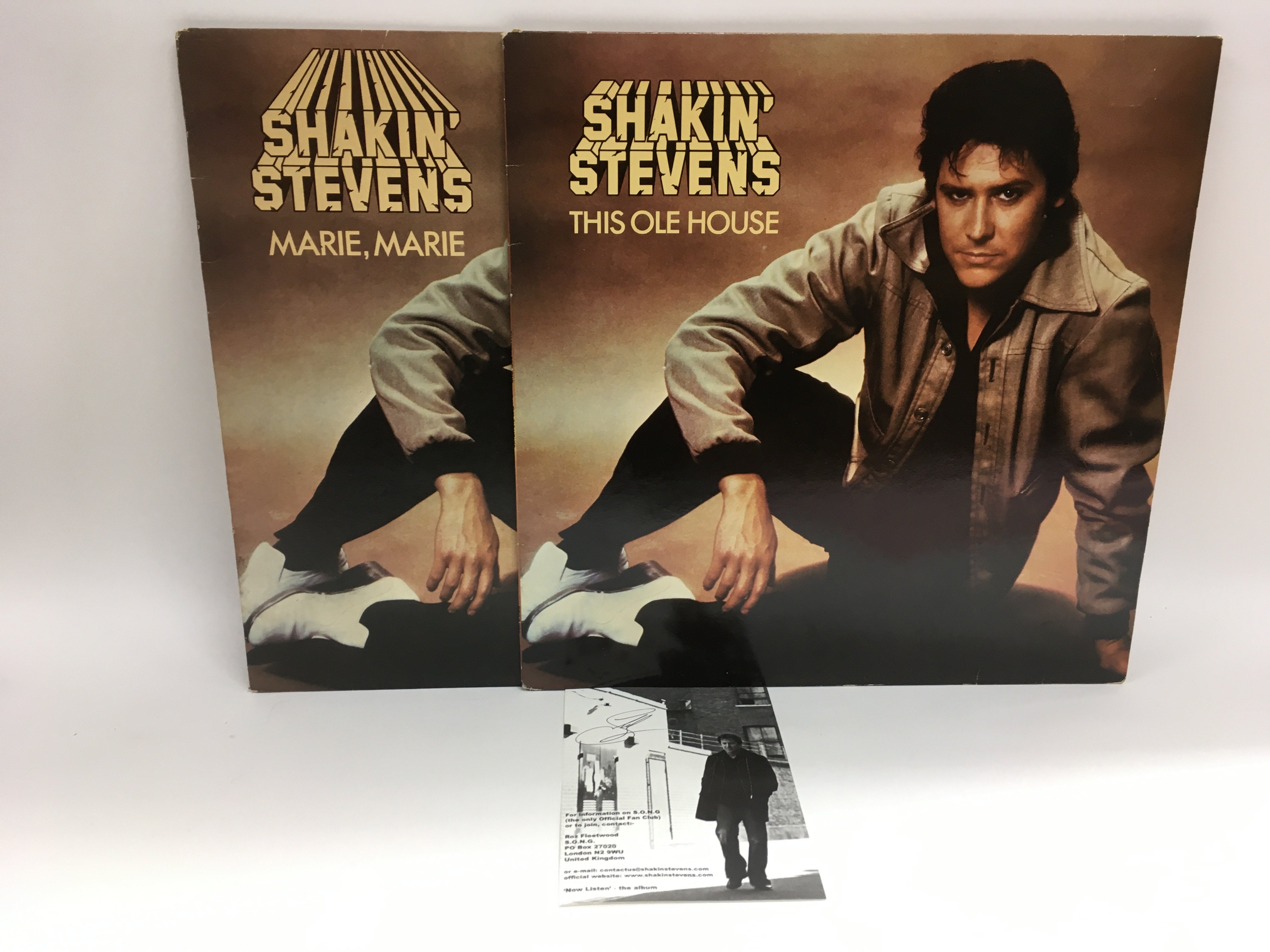 Two Shakin Stevens records in withdrawn sleeves to