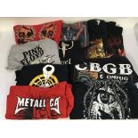 A box of band and music t shirts, various artists