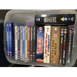 A box of DVD box sets including Curb Your Enthusia