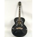 An Epiphone E)-200/BK acoustic guitar, serial numb