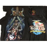 A collection of music related t shirts and shirts.