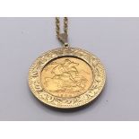 A 1906 gold sovereign in a 9carat gold pendent mou