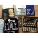 A collection of cased silver plated cutlery some w
