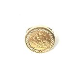 1982 half sovereign ring size R and total weight 8g. Ring has been cut.
