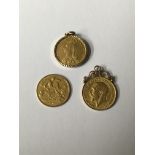 3 varied half sovereigns. 1887 Shield back, 1902,