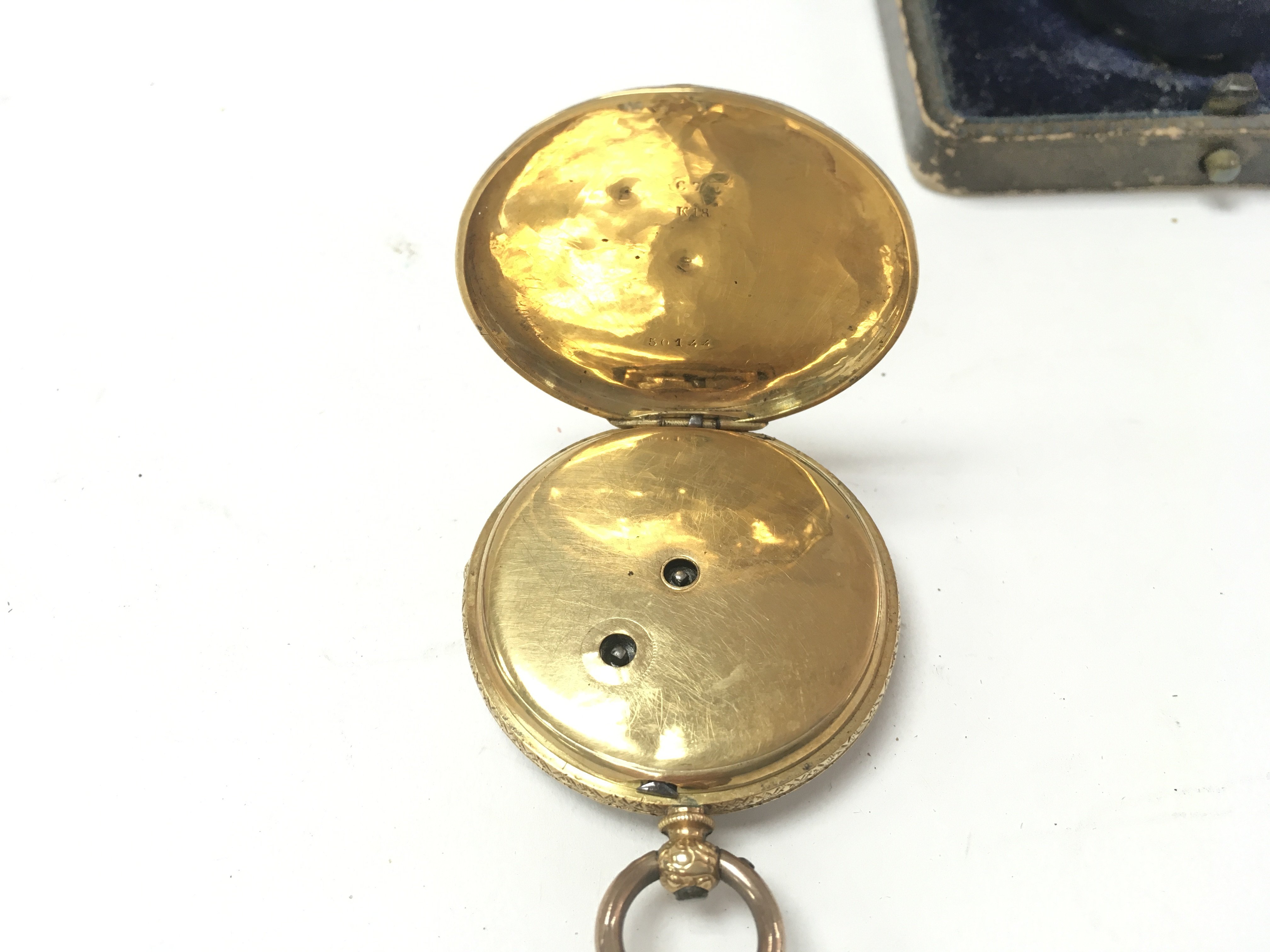 An 18ct gold cased pocket watch with key and box. - Image 6 of 10