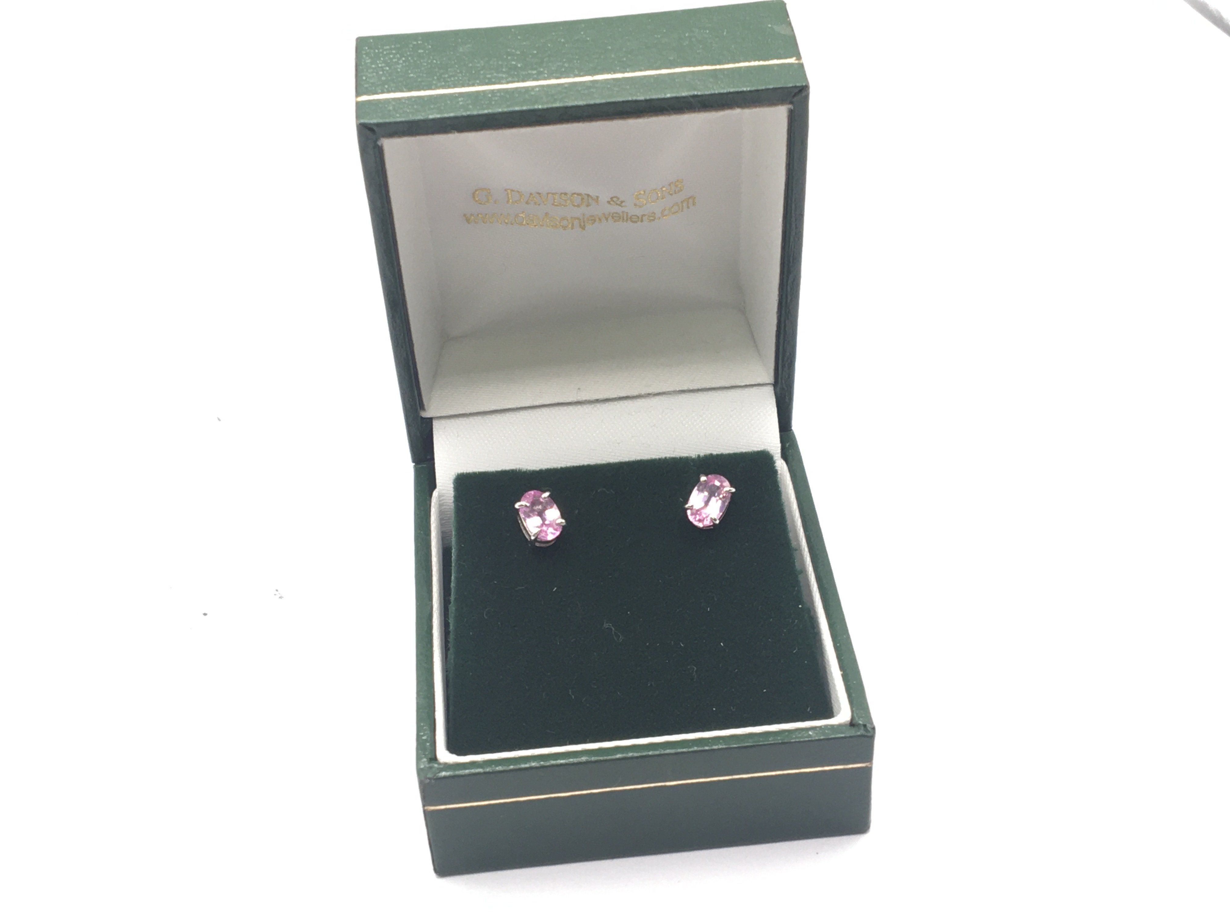 A pair of pink sapphire and 9carat white gold stud earrings. - Image 2 of 2