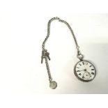 Silver pocket watch and chain. Not seen running ap