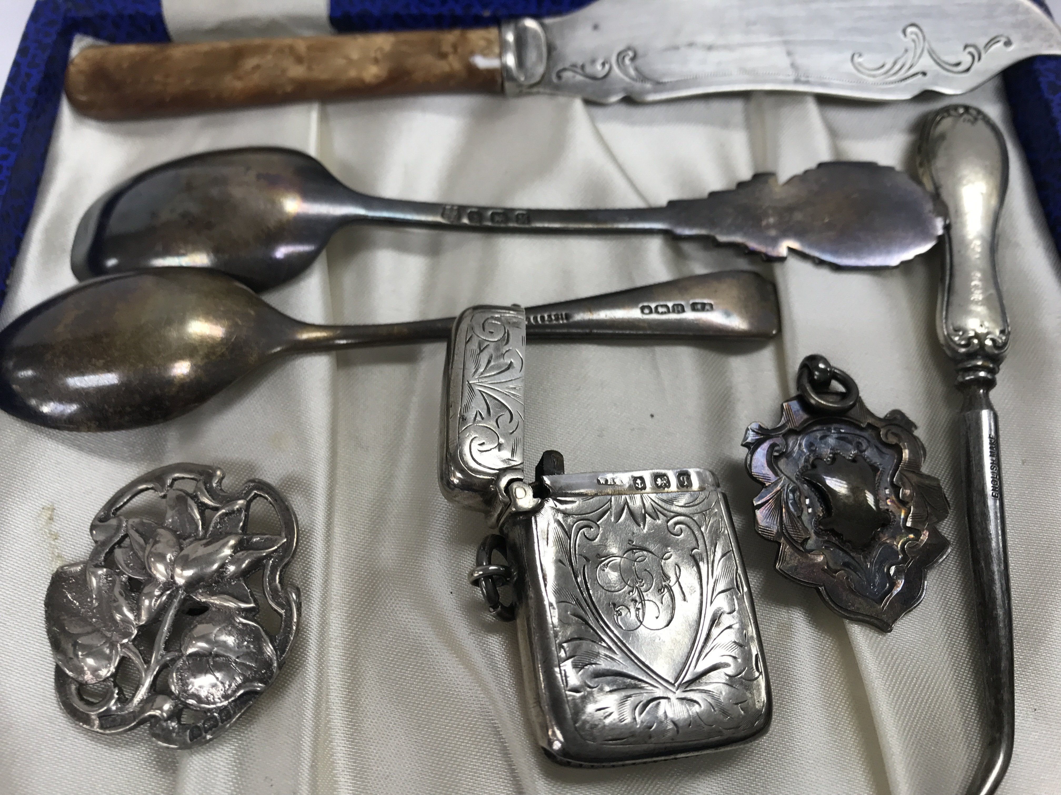 Two silver fruit knives a silver Vesta together wi - Image 6 of 8