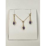 A pair of Amethyst and Diamond earrings with match