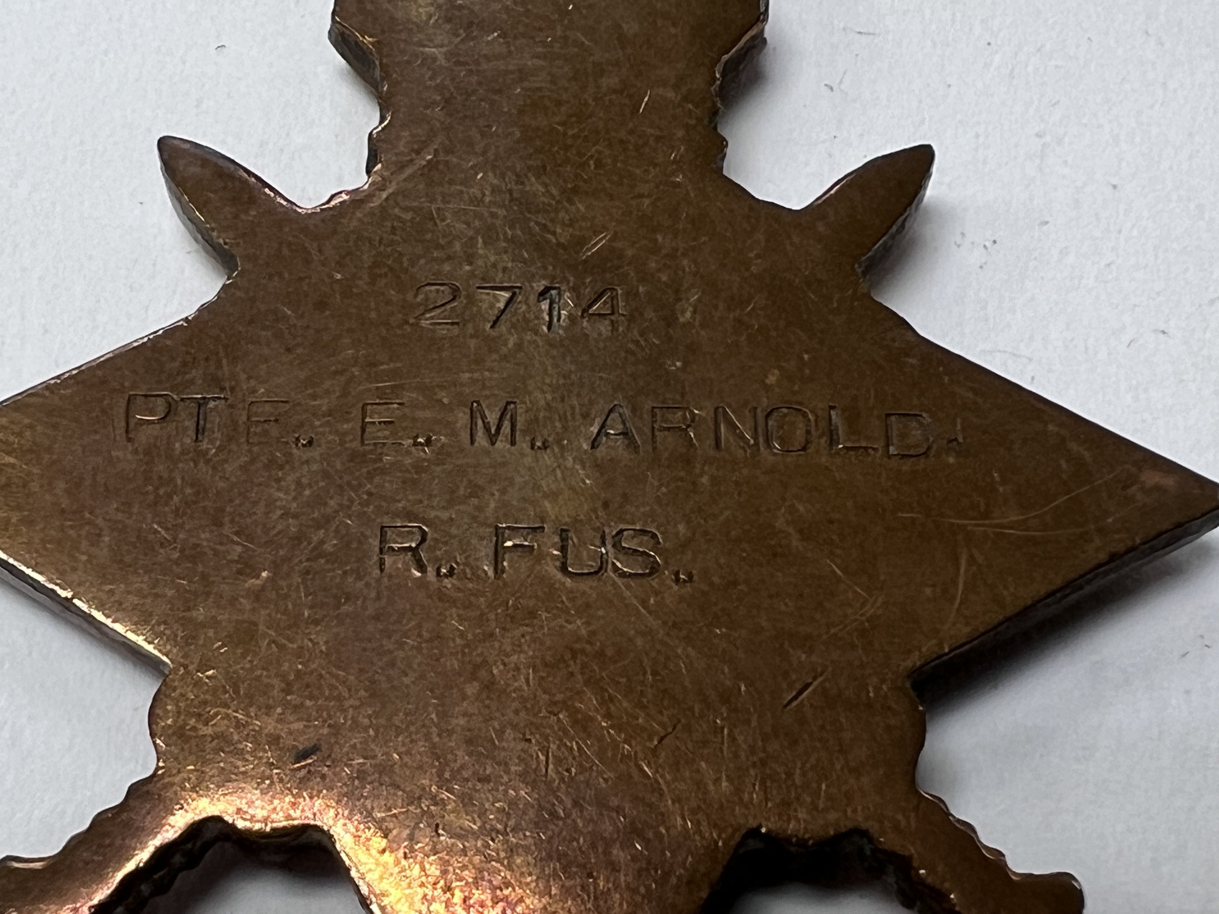 4 WW1 Medal group awarded to Pte E.M Arnold, 2714, - Image 3 of 4