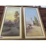 A pair of watercolours titles The Pyramids and Jaf