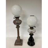 Oil lamps with pearl white shades