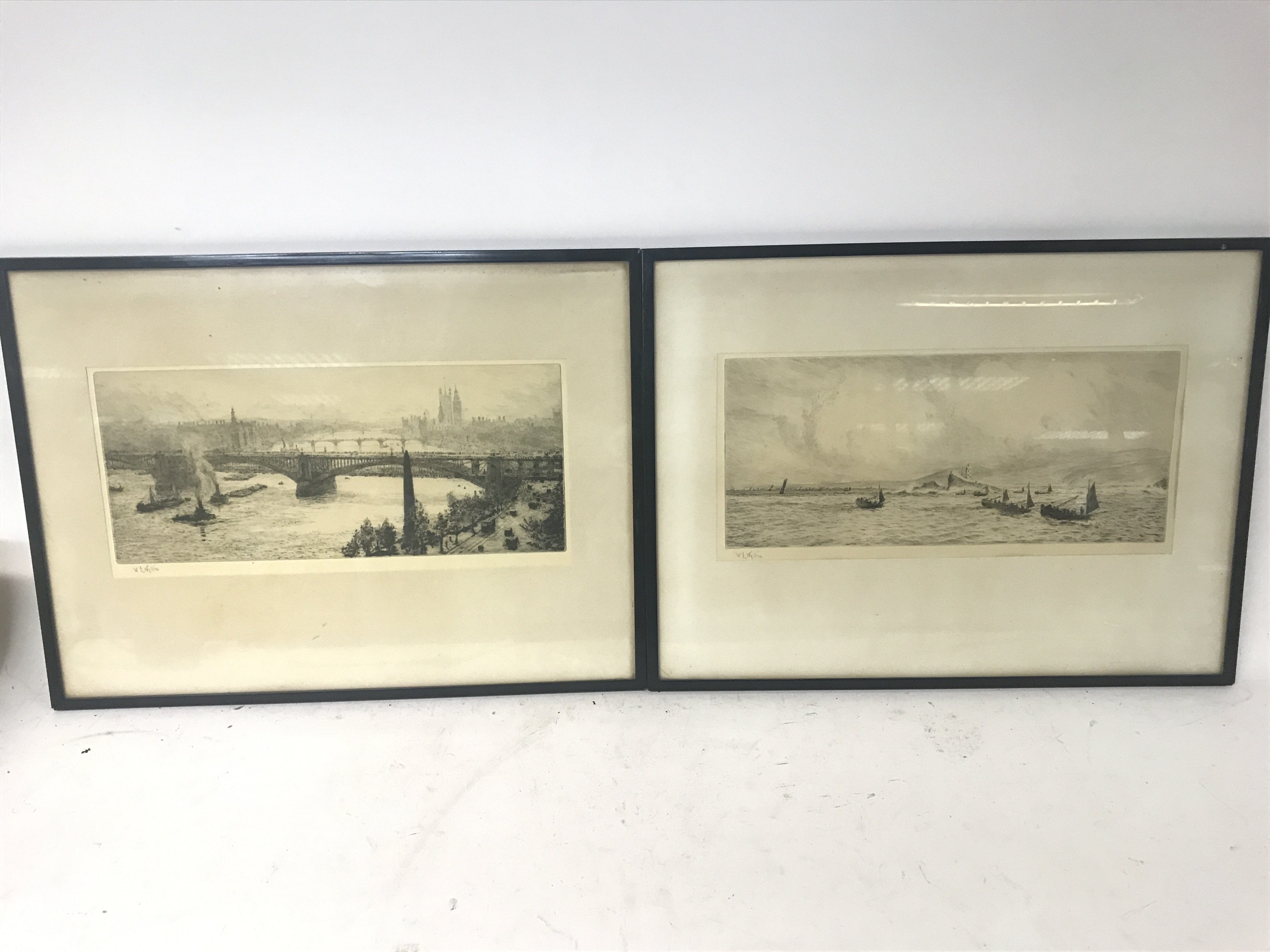 Two framed etchings by William Lionel Wyllie RA (1