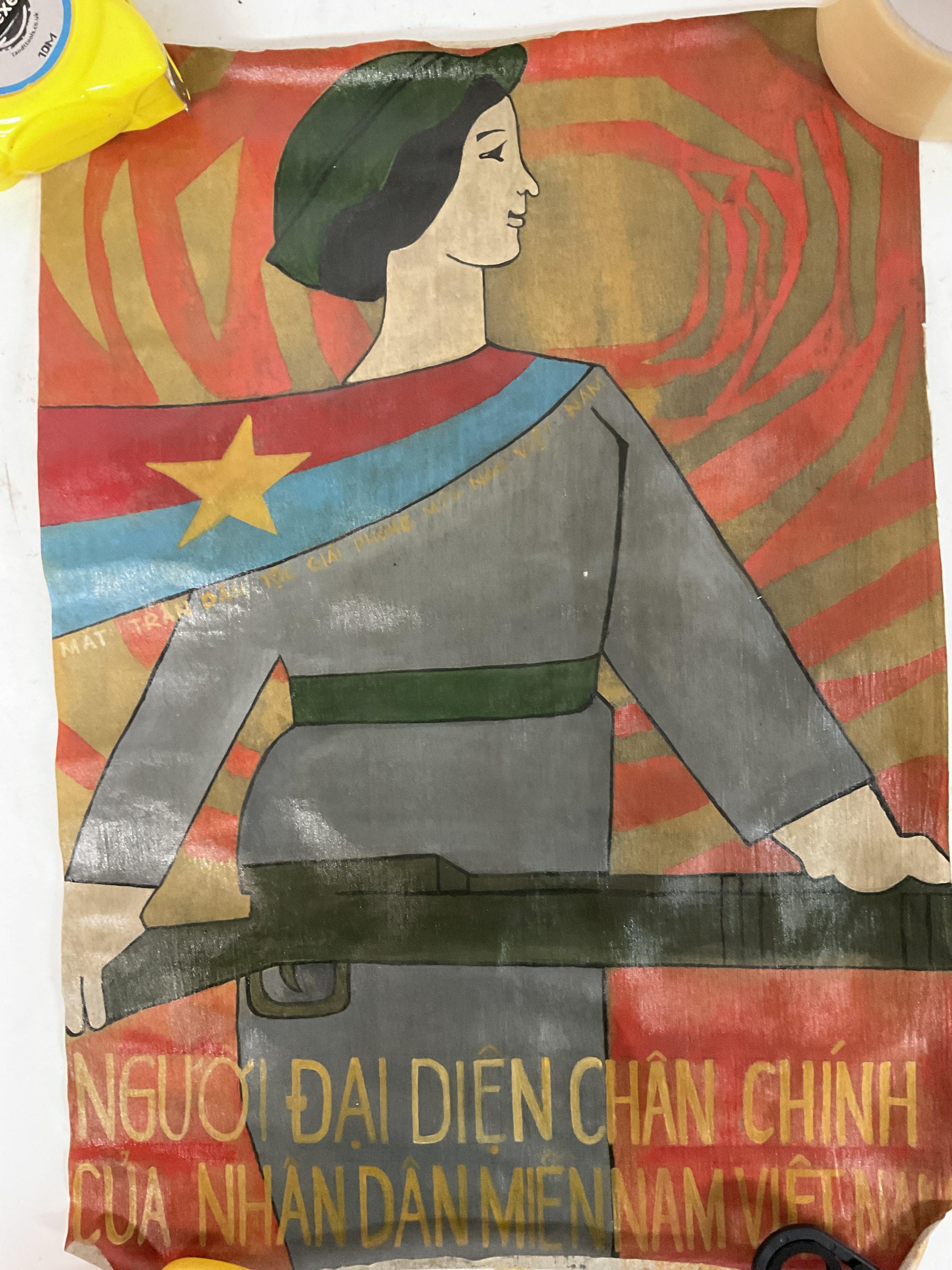 Vietnam War Era Cloth Propaganda Poster. Hand pain
