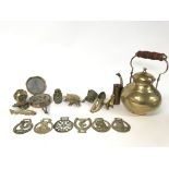 Brass ornaments including a Stanley London compass