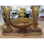 A Art Deco amber glass set comprising bowl and vas