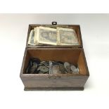 Box of coins & various notes