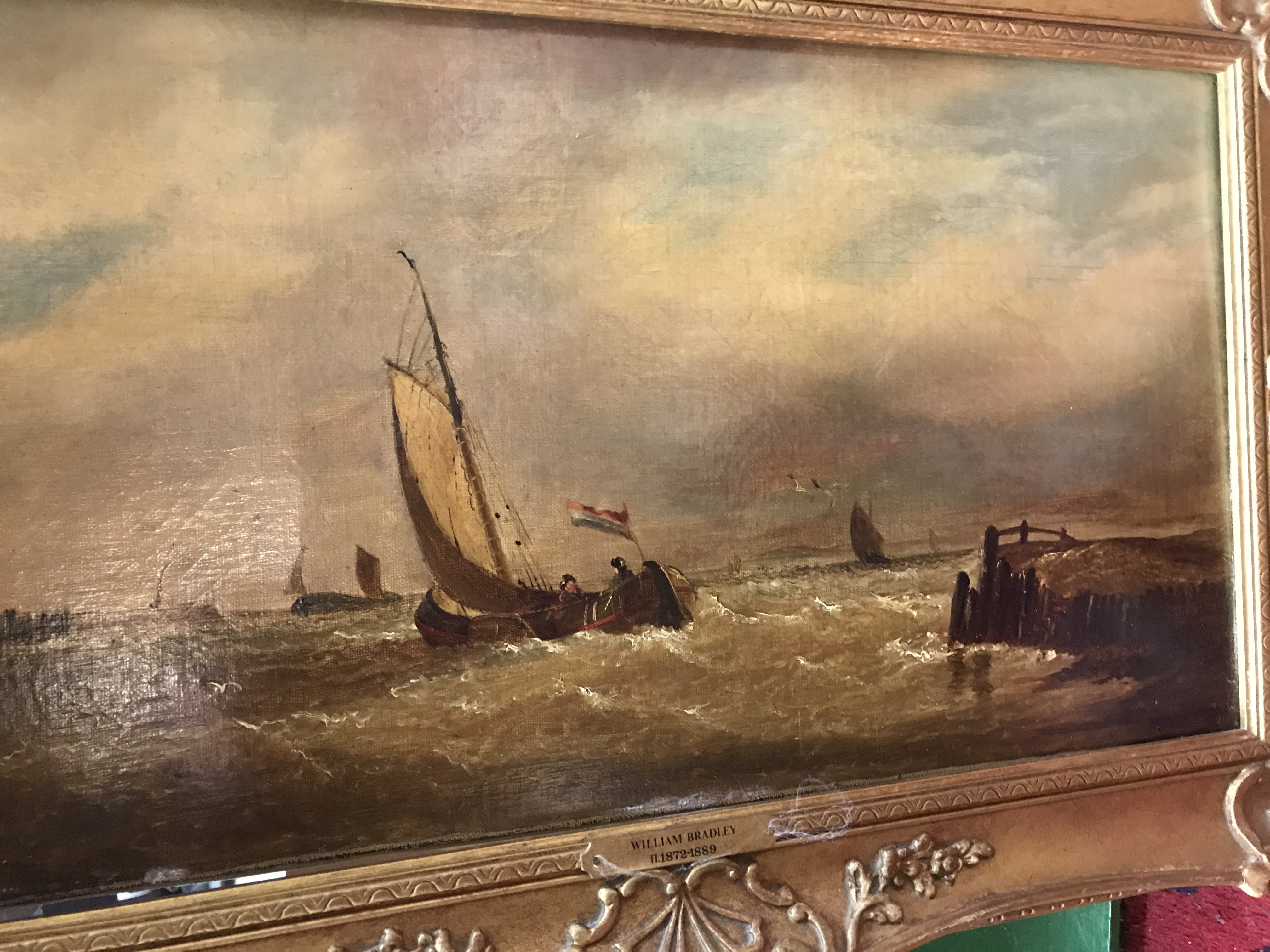 A gilt framed oil on canvas depicting sea scape vi