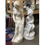 Two plaster figures of nude maidens, approx height