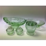 A good box of mixed vintage green glassware. And a