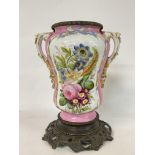 Victorian porcelain and metal vase with hand paint