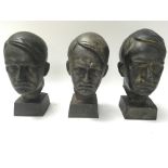Three metal busts of Adolf Hitler. Approximately 8