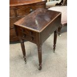 A small Victorian walnut flap top 2 draw table wit