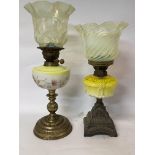 Oil lamps with vaseline tinted glass shades