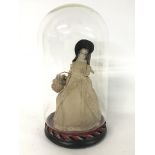 Victorian China head doll under glass dome