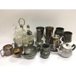 A collection of petwer, silver plate and some marb