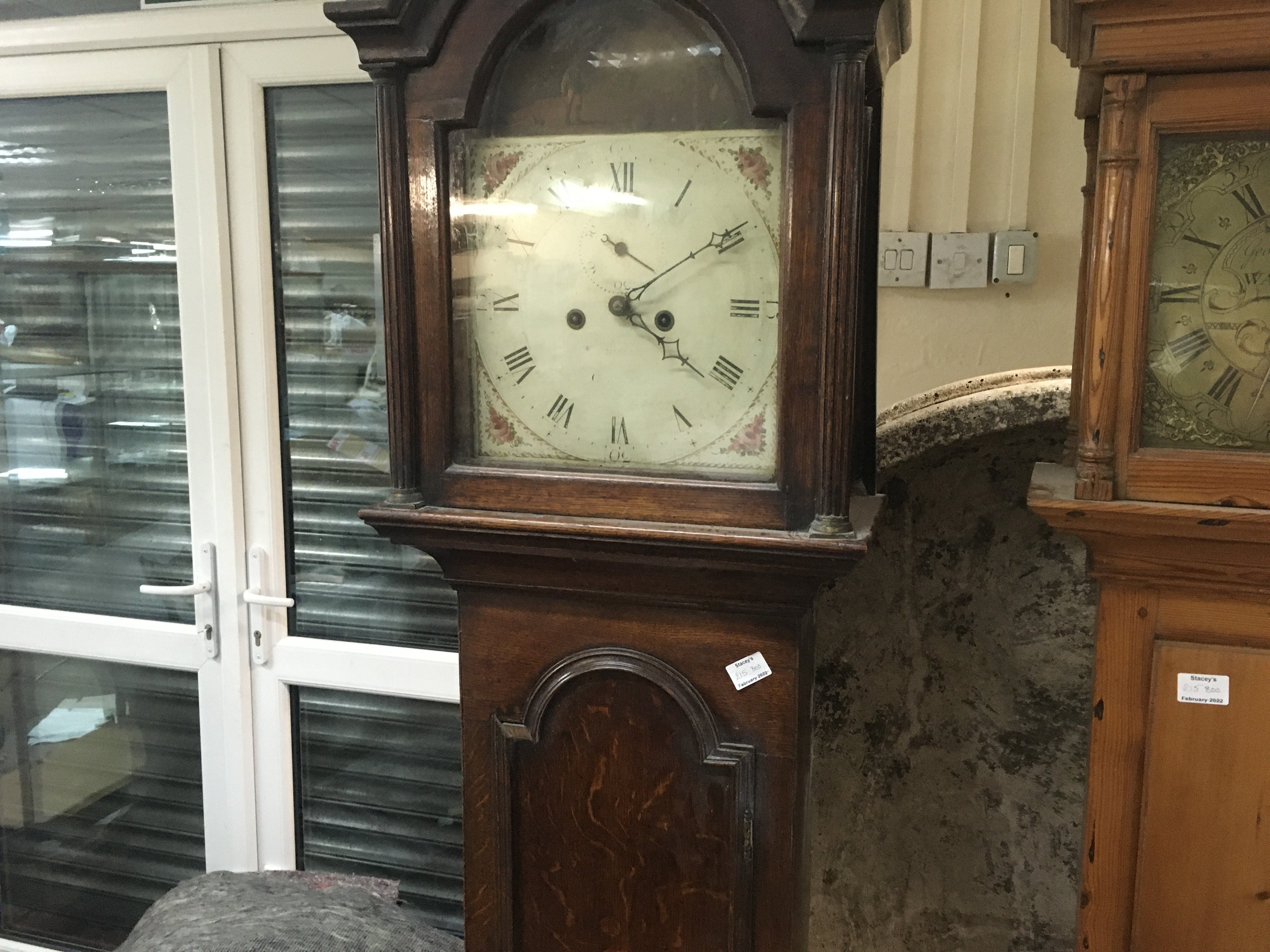 A oak 8 day long case clock the painted dial with - Image 2 of 2