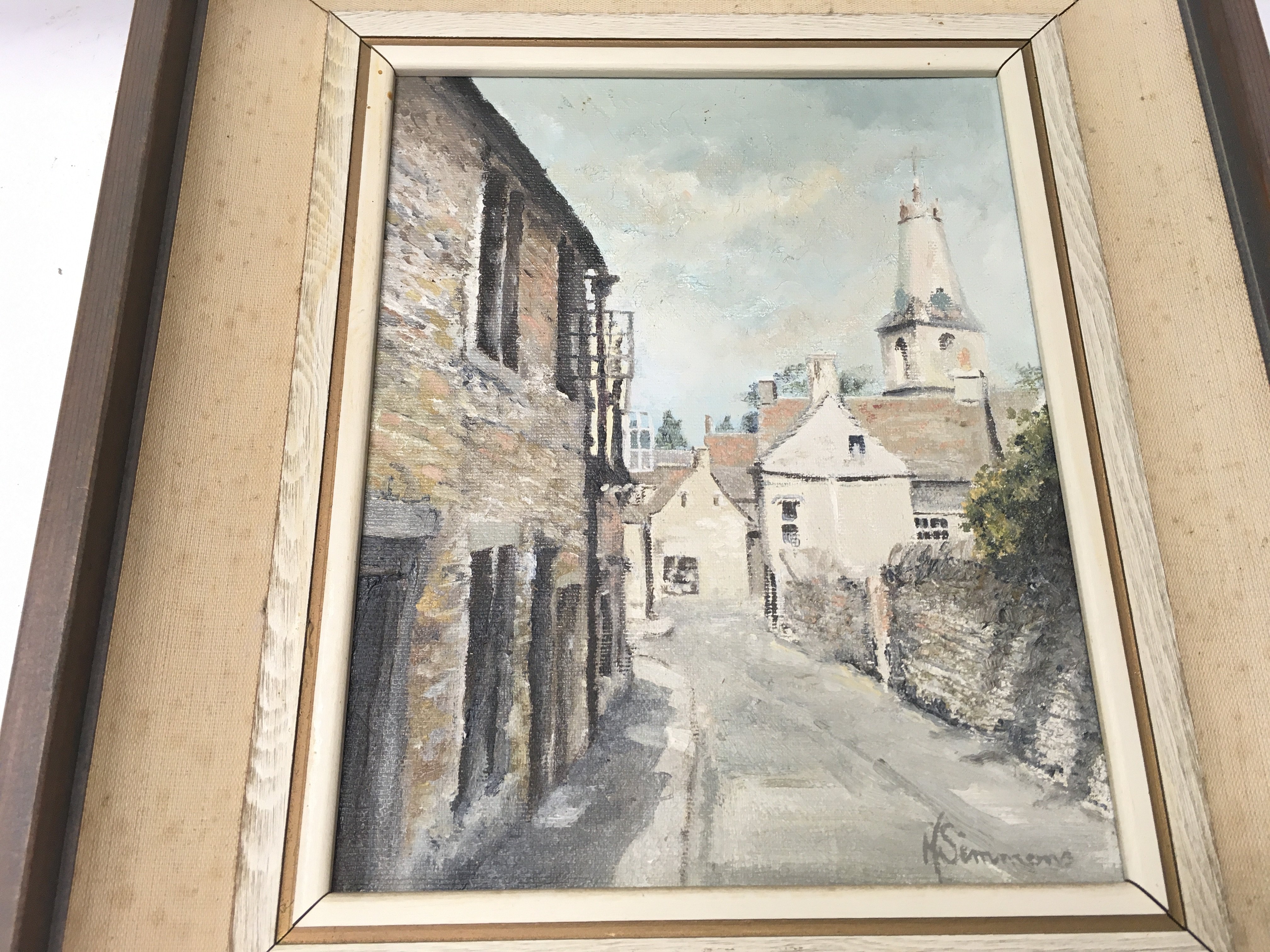 Framed study of cotwold street by M Simmons NO RES - Image 3 of 3