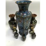 A box of Cloisonne vases, tallest approx 39cm.