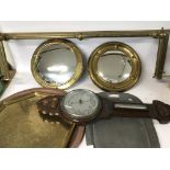 Brass mirrors, Brass fire surround, a Aneroid Baro