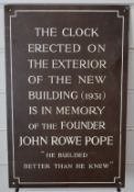 John Rowe Pope founder of Bon Marché, Gloucester bronze plaque which commemorated the clock on their