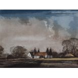 Rowland Hilder signed limited edition (108/175) print of oast houses, 27.5 x 34.5cm, in gilt frame