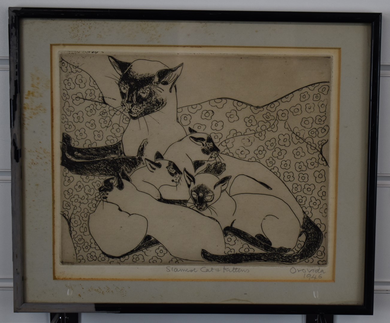 Orovida Camille Pissarro signed etching 'Siamese Cat & Kittens', dated 1946 lower right 20 x 25cm - Image 2 of 4