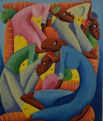 Laurent Casimir (Haiti, 1928-1990) oil on canvas study of interlocking people, signed lower right,