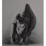 Gary Hodges (b1954) signed limited edition print Heat and Dust (332/850) rhinoceros, 49 x 42cm, in